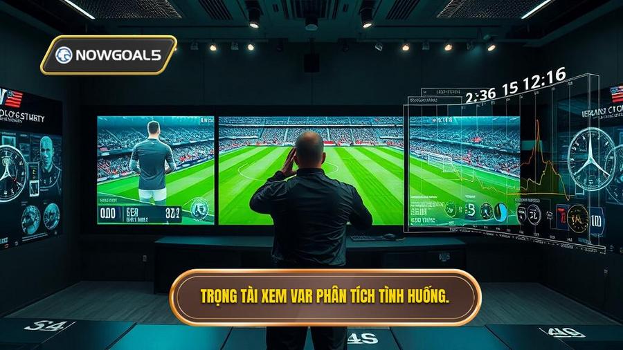 3. Trọng tài xem VAR phân tích tình huống.